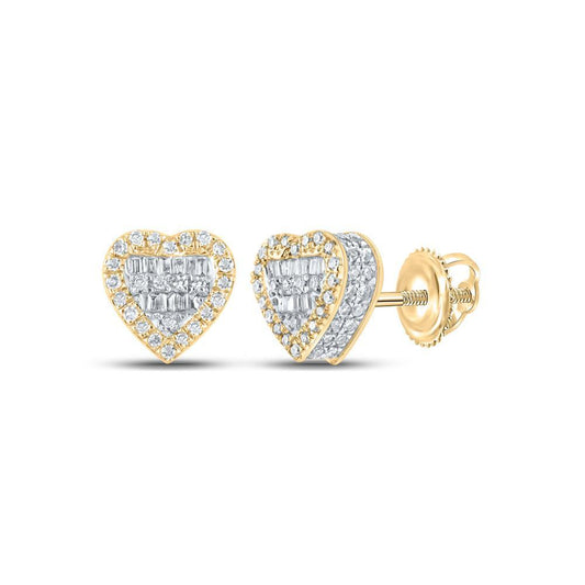 0.42ctw Baguette Diamond Heart Stud Earrings 10k Yellow Gold