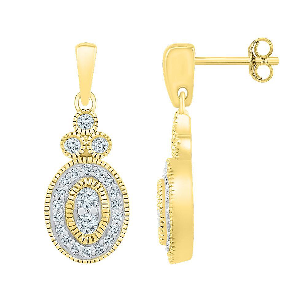 0.25cttw Round Diamond Stud Drop Dangle Earrings 10k Yellow Gold Screw back