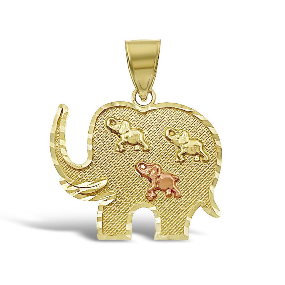 10k Yellow Rose Gold Elephant Pendant Charm 0.9"