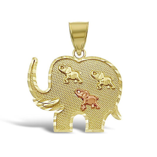 10k Yellow Rose Gold Elephant Pendant Charm 0.9"