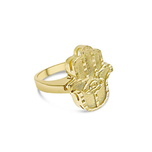 Hamsa Fatima Hand 10k Yellow Gold Ring Size 8.5