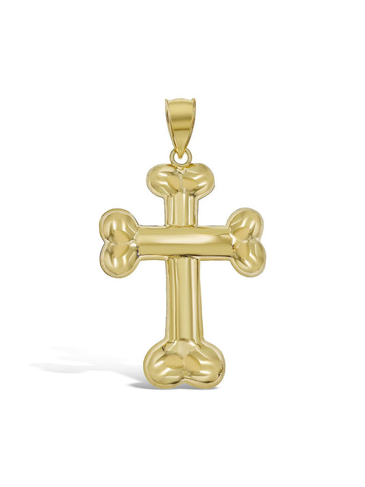10K Yellow Gold Puffy Bone Style Cross Pendant Charm 2.7 inch