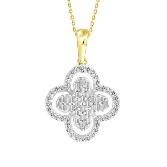 0.25cttw Diamond Baguette Clover Pendant 10k Yellow Gold