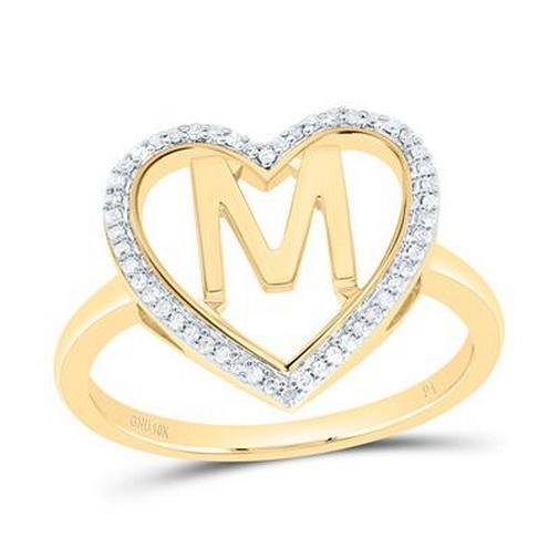Diamond Initial M Heart Ring 10K Yellow Gold Womens