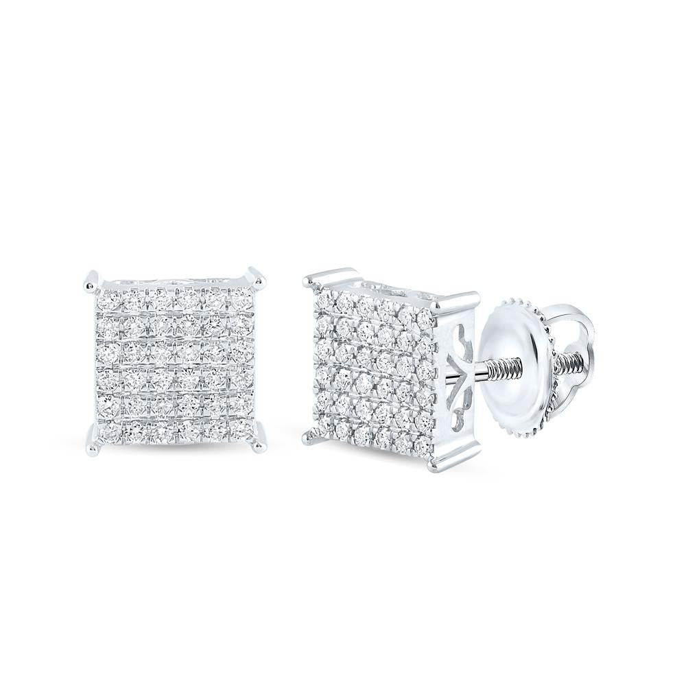 0.50cttw Diamond Stud Square Mens Earrings 10k White Gold Screw Back