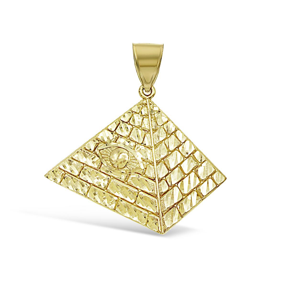 10k Gold Pyramid All-Seeing Eye Illuminati Pendant Egyptian Style Charm 1.7 inch