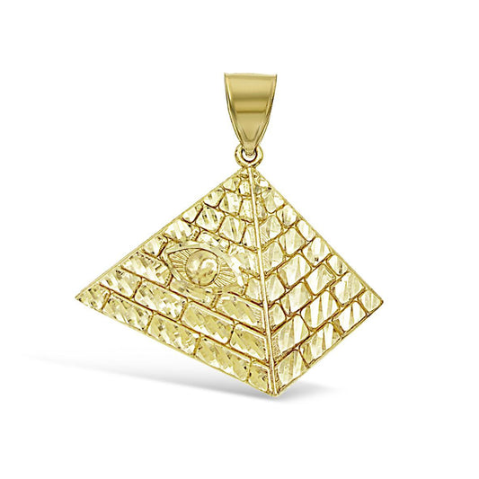10k Gold Pyramid All-Seeing Eye Illuminati Pendant Egyptian Style Charm 1.7 inch