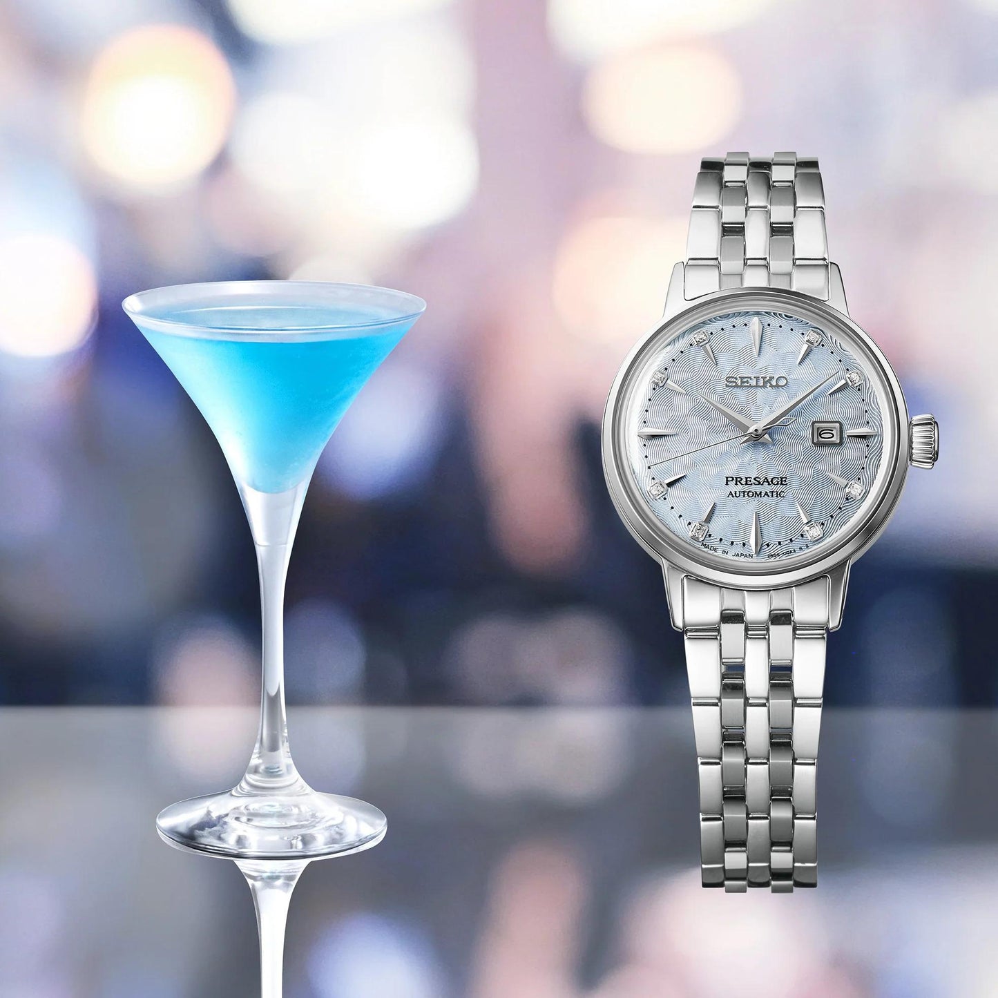 Seiko Presage Cocktail Time Automatic Diamond Light Blue Dial Watch SRE007