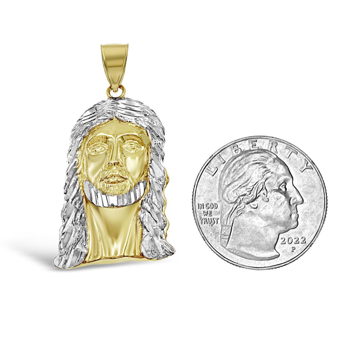Jesus Head Pendant Mens Charm 10k Two tone Gold 1.6 inch