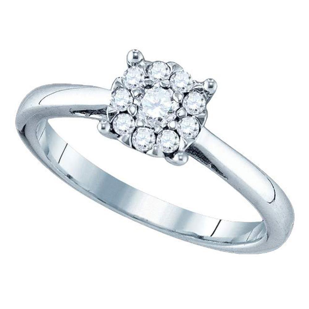 18k White Gold Round Diamond Cluster Engagement Bridal Ring 0.74 Ctw