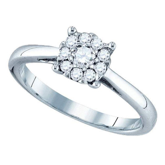 18k White Gold Round Diamond Cluster Engagement Bridal Ring 0.74 Ctw