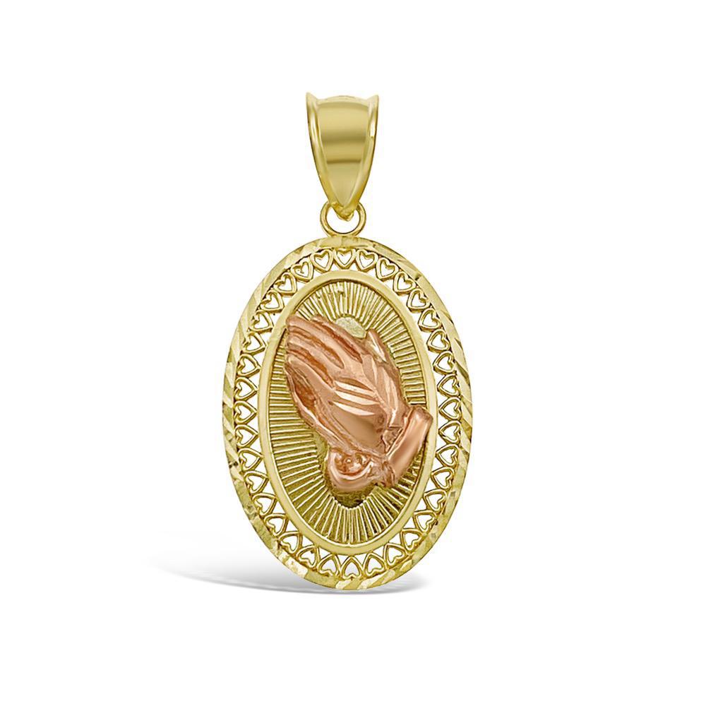 10k Yellow Rose Gold Praying Hands Pendant Charm 1.3"