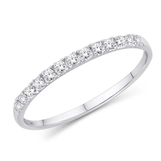 Diamond Band Ring 10k White Gold Stackable Wedding Womens Dainty 0.10ctw