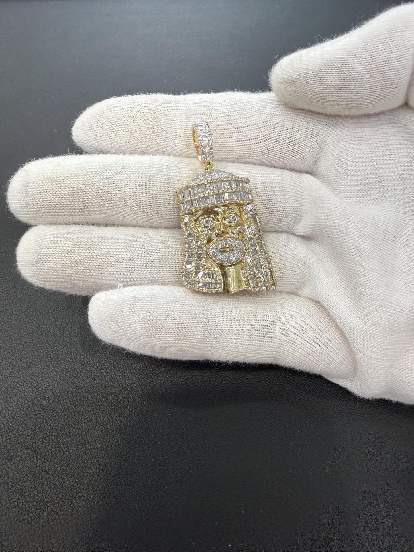 1.50ctw Diamond Jesus Head Baguette Pendant 10K Yellow Gold