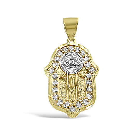 Hamsa Hand Evil Eye Protection Infinity Pendant 10k Gold Charm