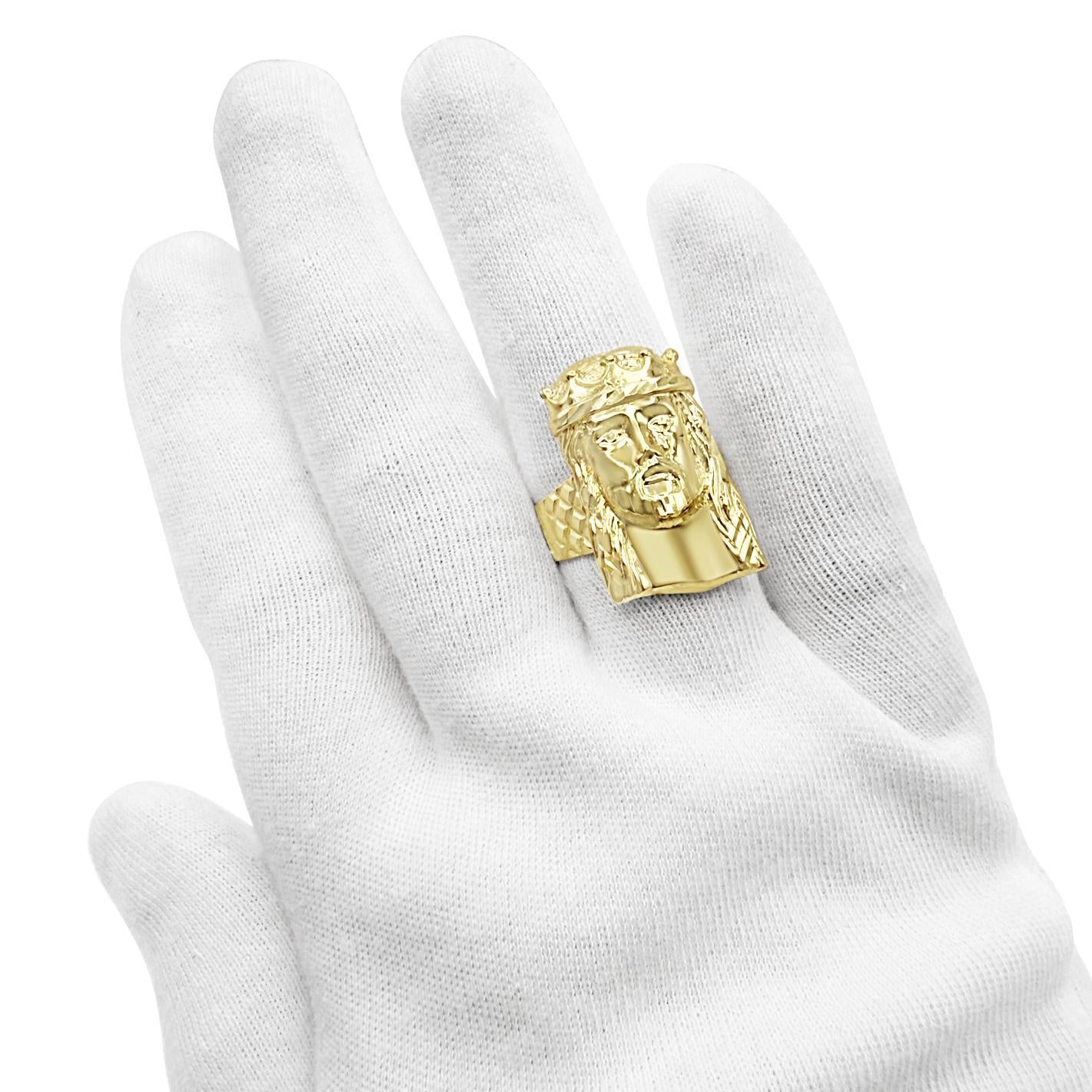 10k Yellow Gold Jesus Head Mens Ring