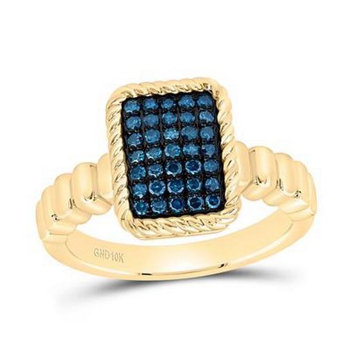 0.25ctw Blue Diamond Ring Emerald Shape 10K Yellow Gold Womens