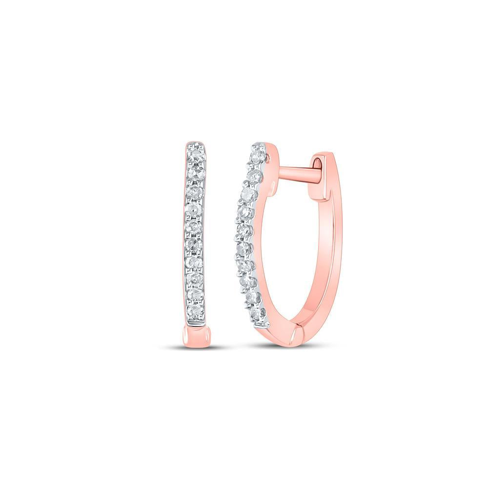 Diamond Single Row Huggie Hoop Womens Earrings 10K Rose Gold