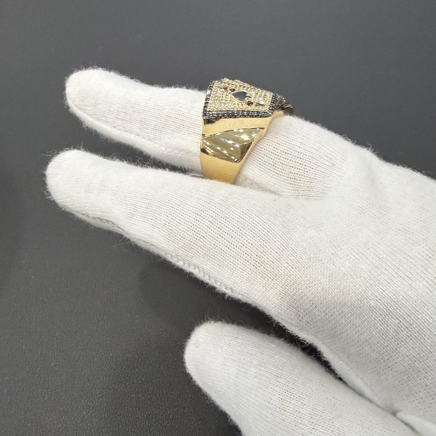 0.75ctw Diamond Ace Spades Mens Ring 10k Yellow Gold