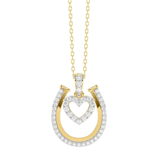 0.25 Cttw Diamond Horseshoe Heart Luck Pendant Charm 14k Yellow Gold
