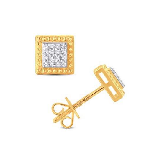 Diamond Square Stud Mens Earrings 10k Yellow Gold Screw Back