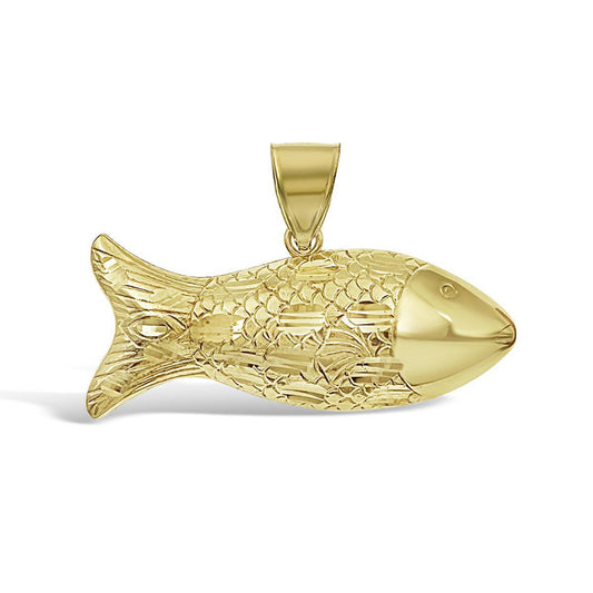 Real 10k Yellow Gold Fish Pendant Charm 1.6"