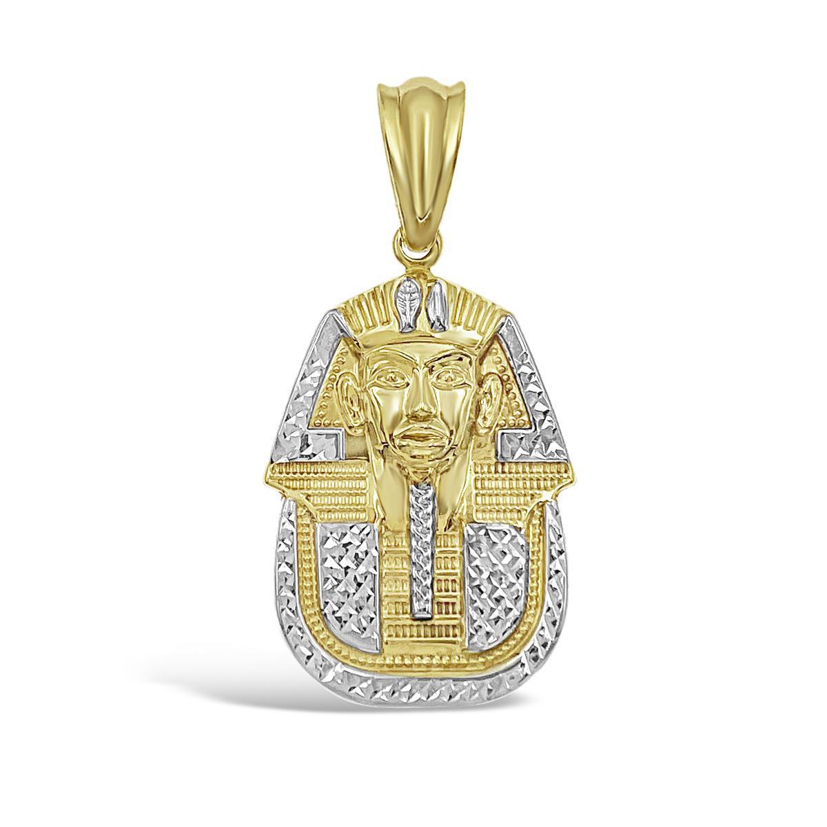 10k Two Tone Gold Egyptian Pharaoh King Pendant Mens Charm 1.8"