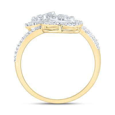0.62ctw Diamond Cluster Double Heart Bypass Ring 10K Yellow Gold