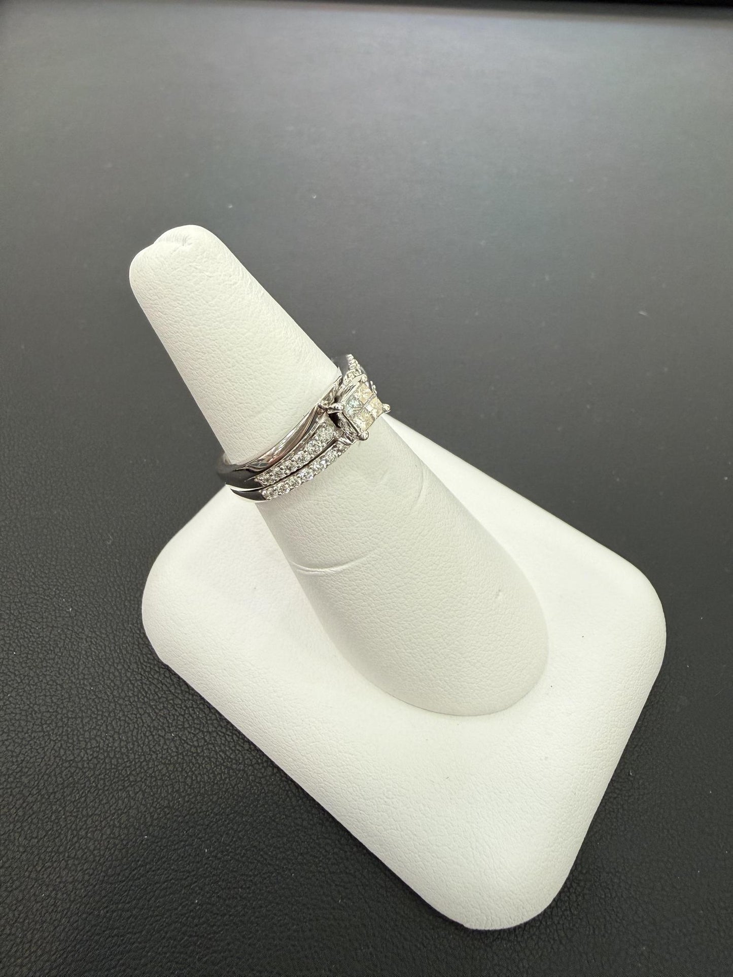 0.50ctw Diamond Princess Cluster Bridal Set Ring 10K White Gold