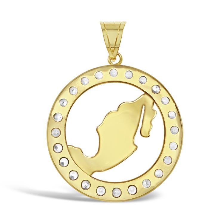 14K Gold Mexico Flag Map Round Pendant