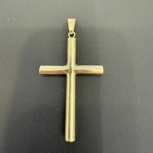 Cross Plain Pendant Charm 925 Sterling Silver Gold Plated 2.4 inch