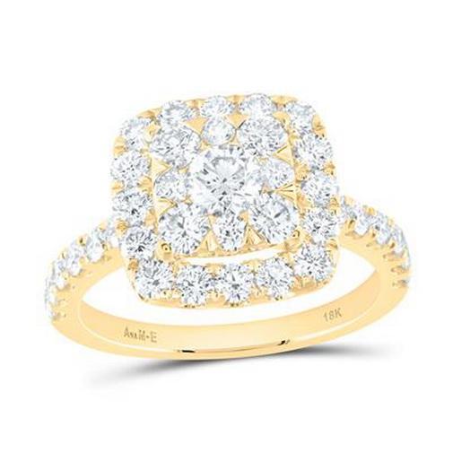 1.87ctw Diamond Cushion Cluster Single Halo Ring 18K Yellow Gold