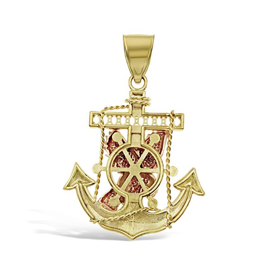 Anchor Eagle Pendant Mens Charm 10k Two Tone Gold 1.5 inch