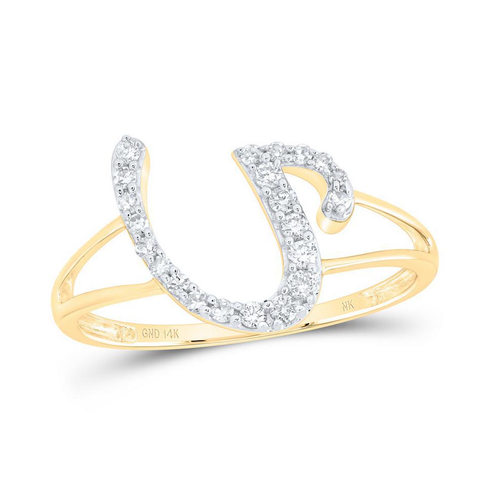 Diamond Initial Letter U Ring 14k Yellow Gold Womens