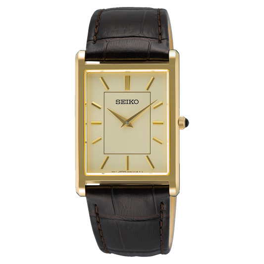 Seiko Essentials Rectangular Champagne Dial Men's Watch SWR106