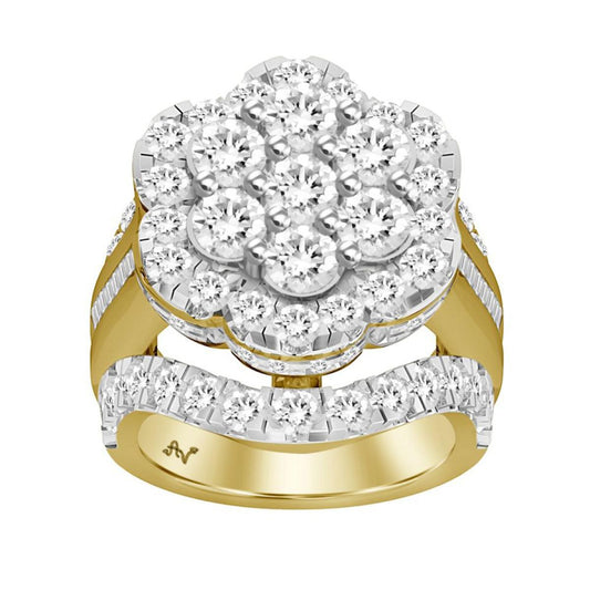 5 Ctw Diamond Natural Baguette Round Flower Cluster Ring 10k Yellow Gold