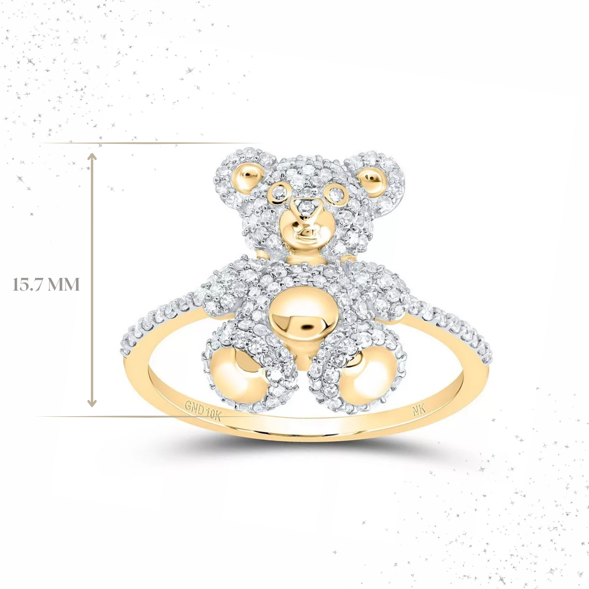 0.50cttw Round Diamond Teddy Bear Womens Ring 10k Yellow Gold Size 7