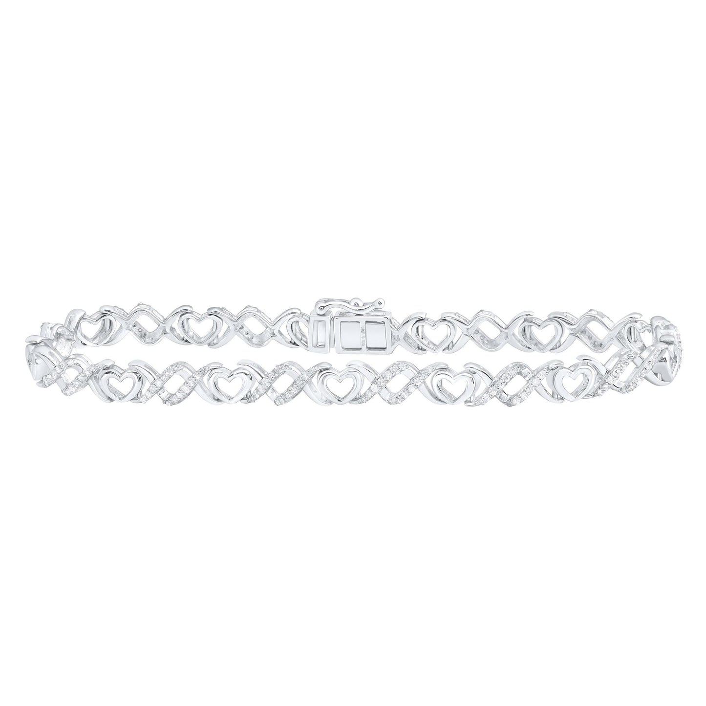 0.75ctw Diamond XO Heart Tennis Bracelet 925 Sterling Silver Infinity Design