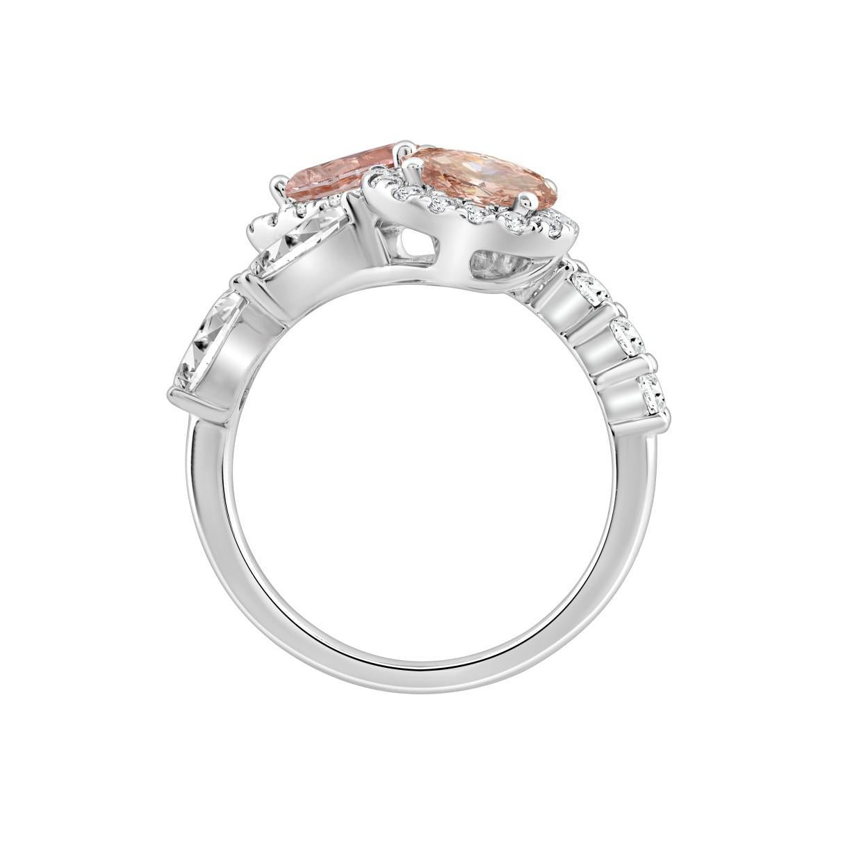 2.25 cttw Lab Grown Pink Pear Oval Diamond IGI Certified Bypass Ring 14k Gold