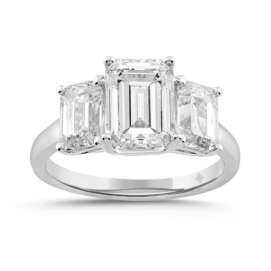 5 cttw Lab Grown Emerald Diamond 3-Stone Engagement Ring 14k White Gold