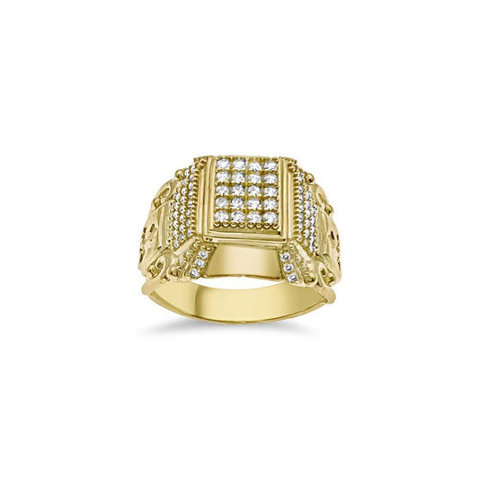 10k Yellow Gold Cross Mens Signet Pinky Ring