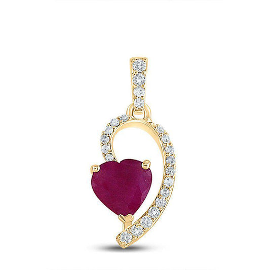 10kt Yellow Gold Womens Heart Natural Ruby Diamond Fashion Pendant 5/8 Cttw