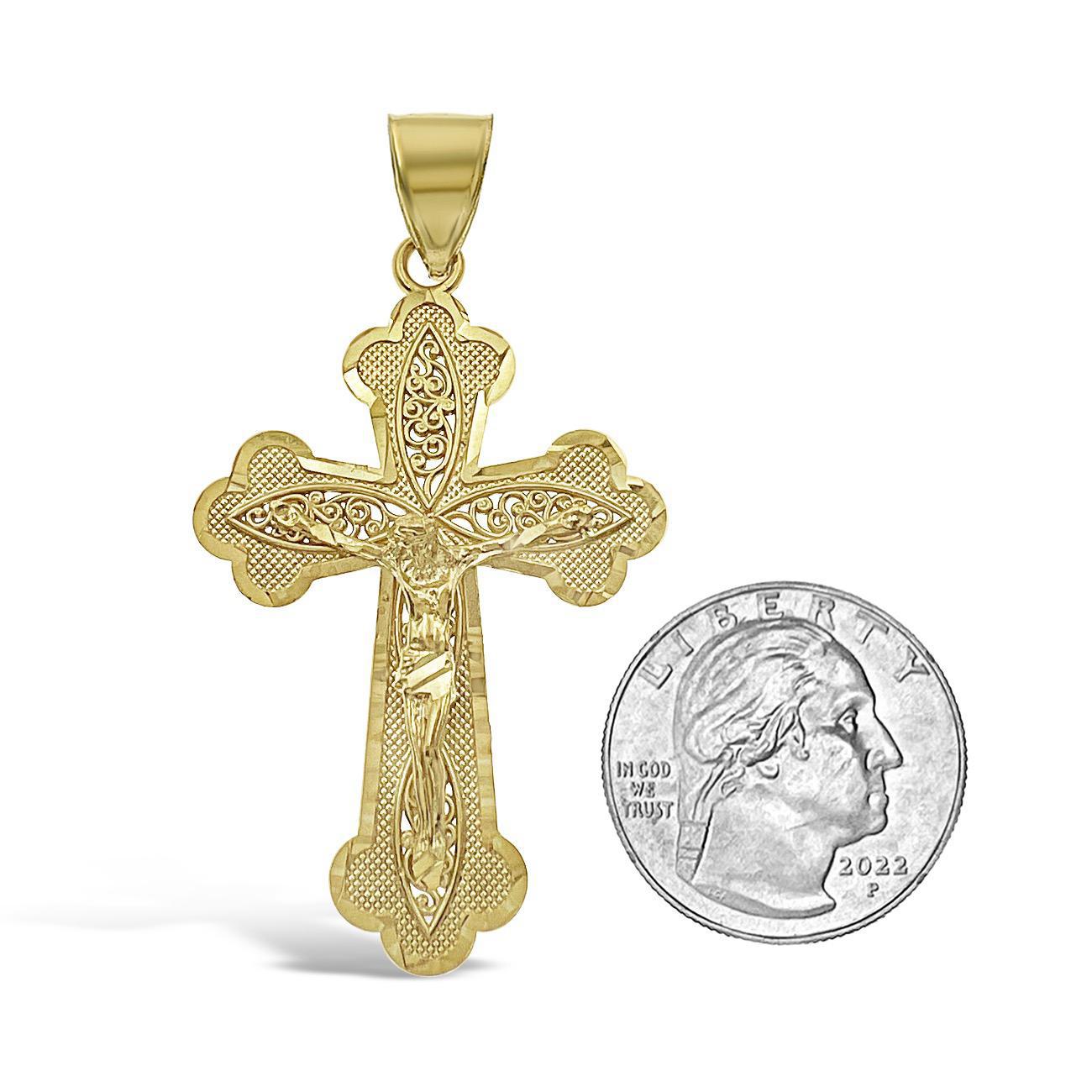 Jesus Crucifix Cross Pendant Charm 10k Gold Yellow 2.3"