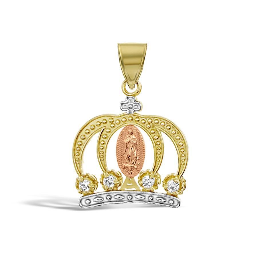 14K Tri Color Gold Virgin Mary Crown Pendant