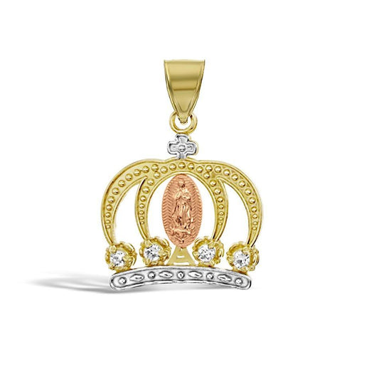 14K Tri Color Gold Virgin Mary Crown Pendant