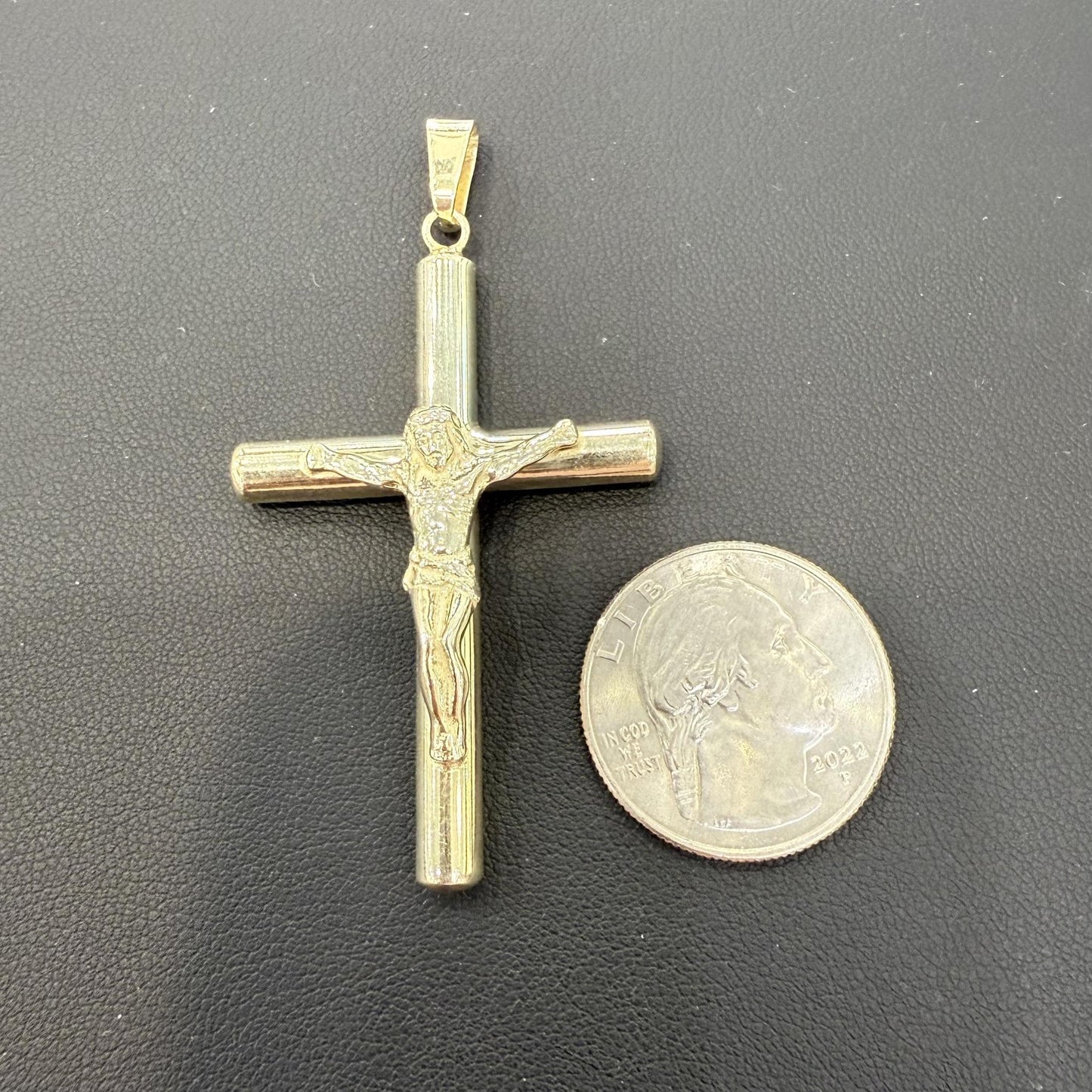 Cross Crucifix Pendant Charm 925 Sterling Silver Gold Plated 2.5"