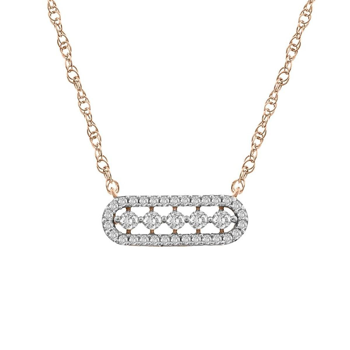 0.20ctw Diamond Womens Pendant Bar Necklace 10k Rose Gold