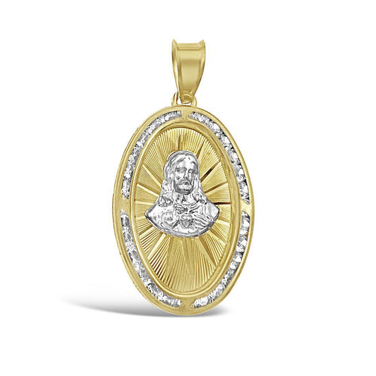 10k Two Tone Gold Jesus Head Oval Pendant Charm 1.5"