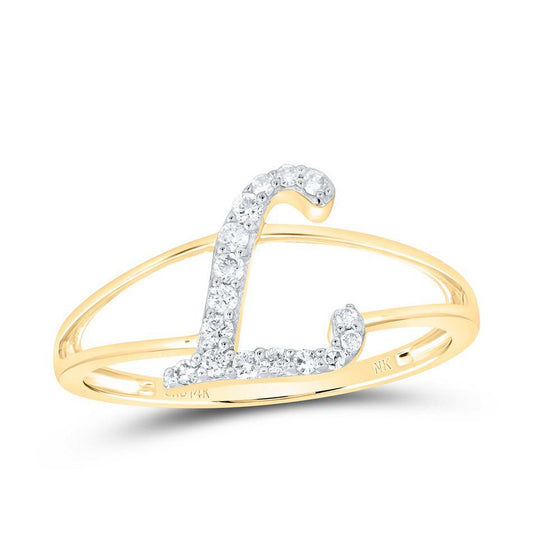 Diamond Initial Letter L Womens Ring 14k Yellow Gold