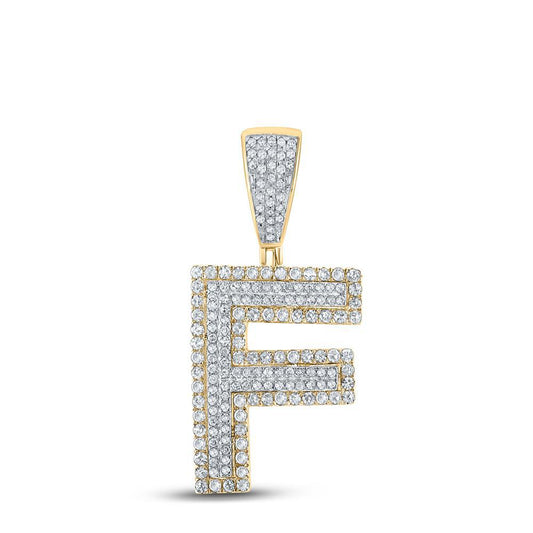 0.75 Cttw Round Diamond Letter Initial F Pendant Charm 10k Two-tone Gold